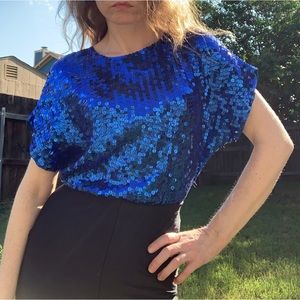 Vintage 80s blue Sequin Blouse